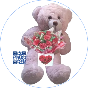 Arranjo de Rosas Artificiais e um Urso de Pelúcia gigante